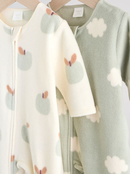 Sage Green Apple Baby Micro Fleece Two Way Zip Sleepsuits 2 Pack image 6