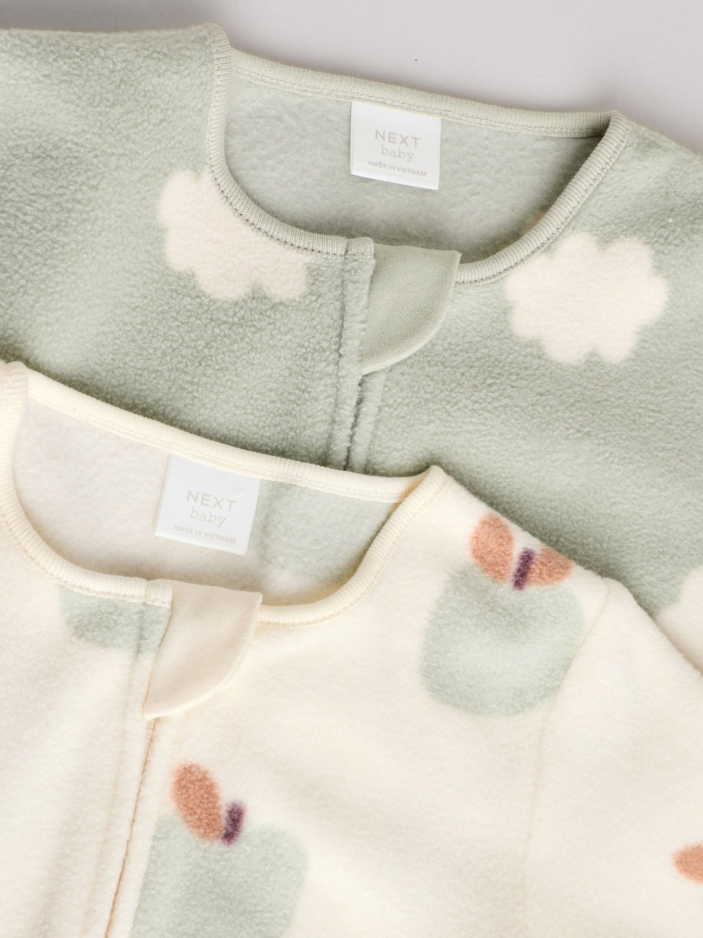 Sage Green Baby Micro Fleece Two Way Zip Sleepsuits 2 Pack