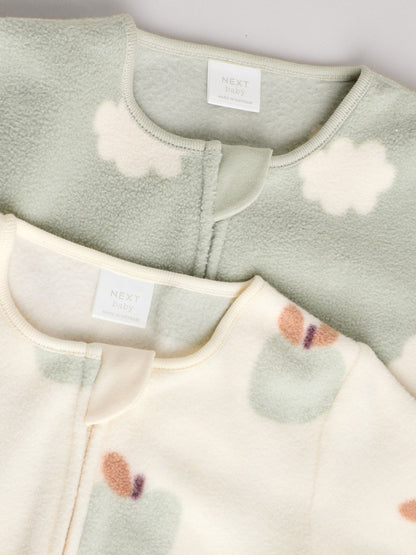 Sage Green Baby Micro Fleece Two Way Zip Sleepsuits 2 Pack