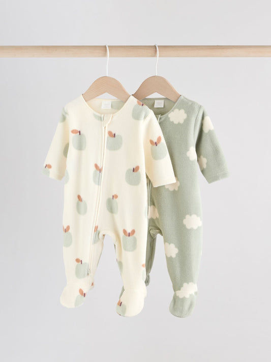 Sage Green Baby Micro Fleece Two Way Zip Sleepsuits 2 Pack
