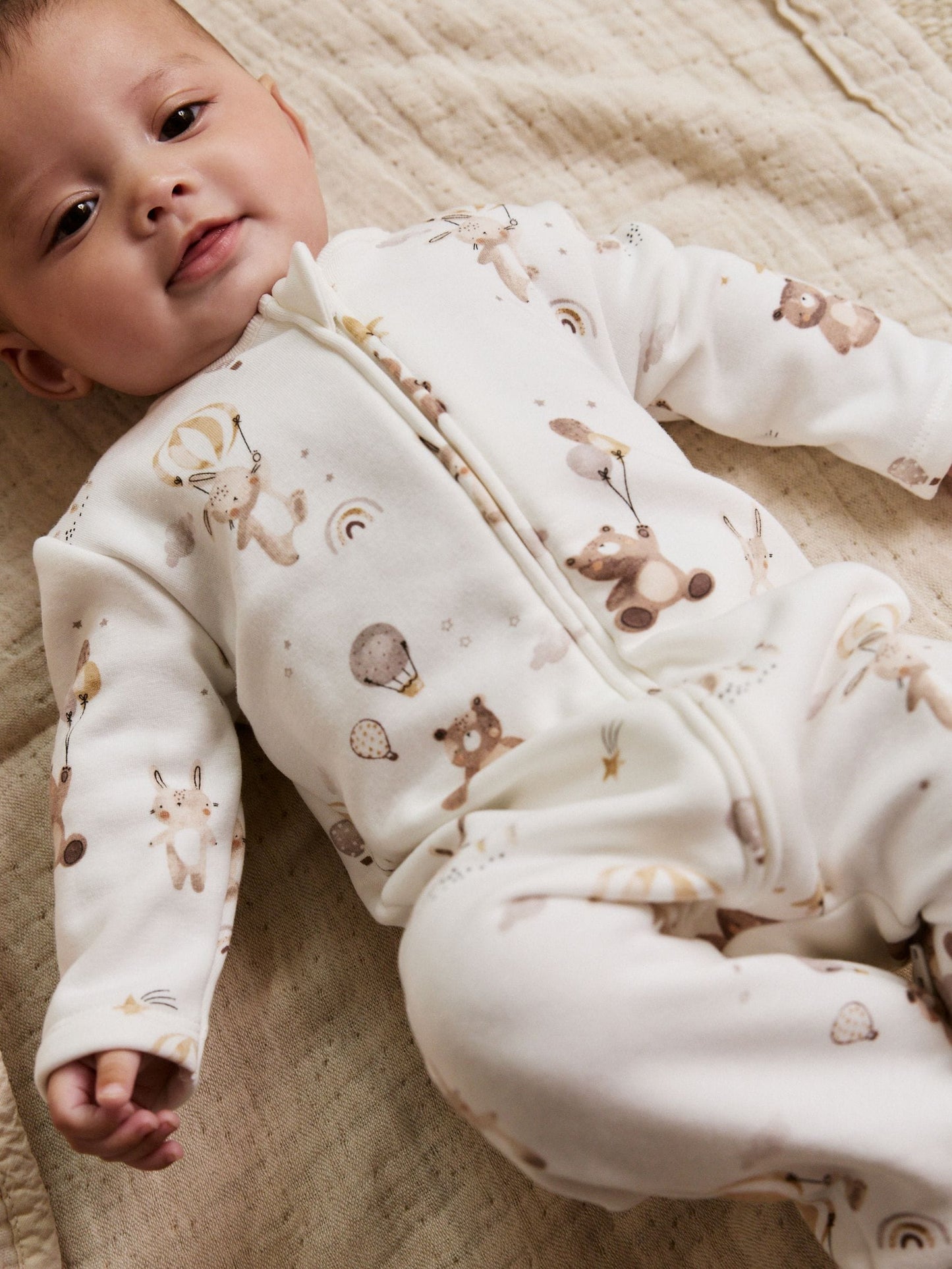 Cream Baby Two Way Zip Fleece Lined Sleepsuit