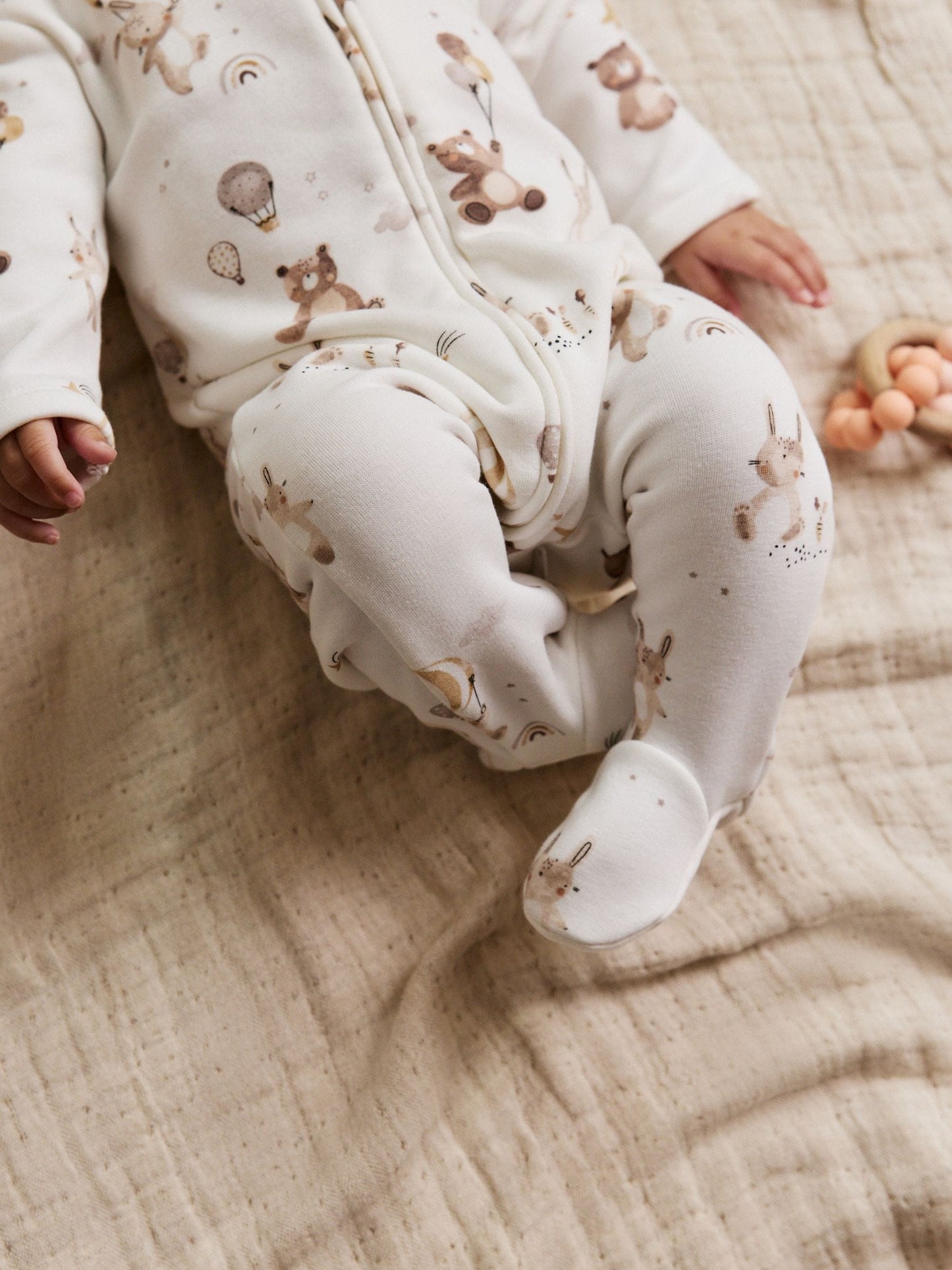 Cream Baby Two Way Zip Fleece Lined Sleepsuit