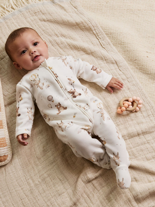 Cream Baby Two Way Zip Fleece Lined Sleepsuit