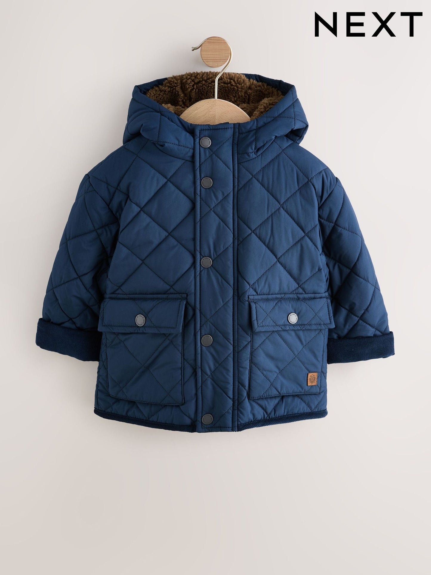 Navy Borg Lined Quilted Coat (3mths-7yrs)