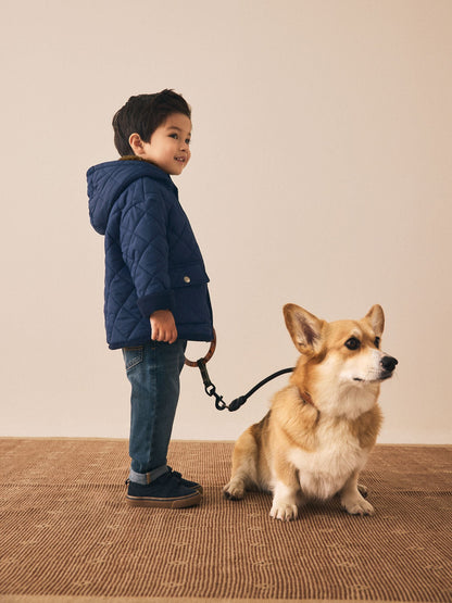 Navy Borg Lined Quilted Coat (3mths-7yrs)