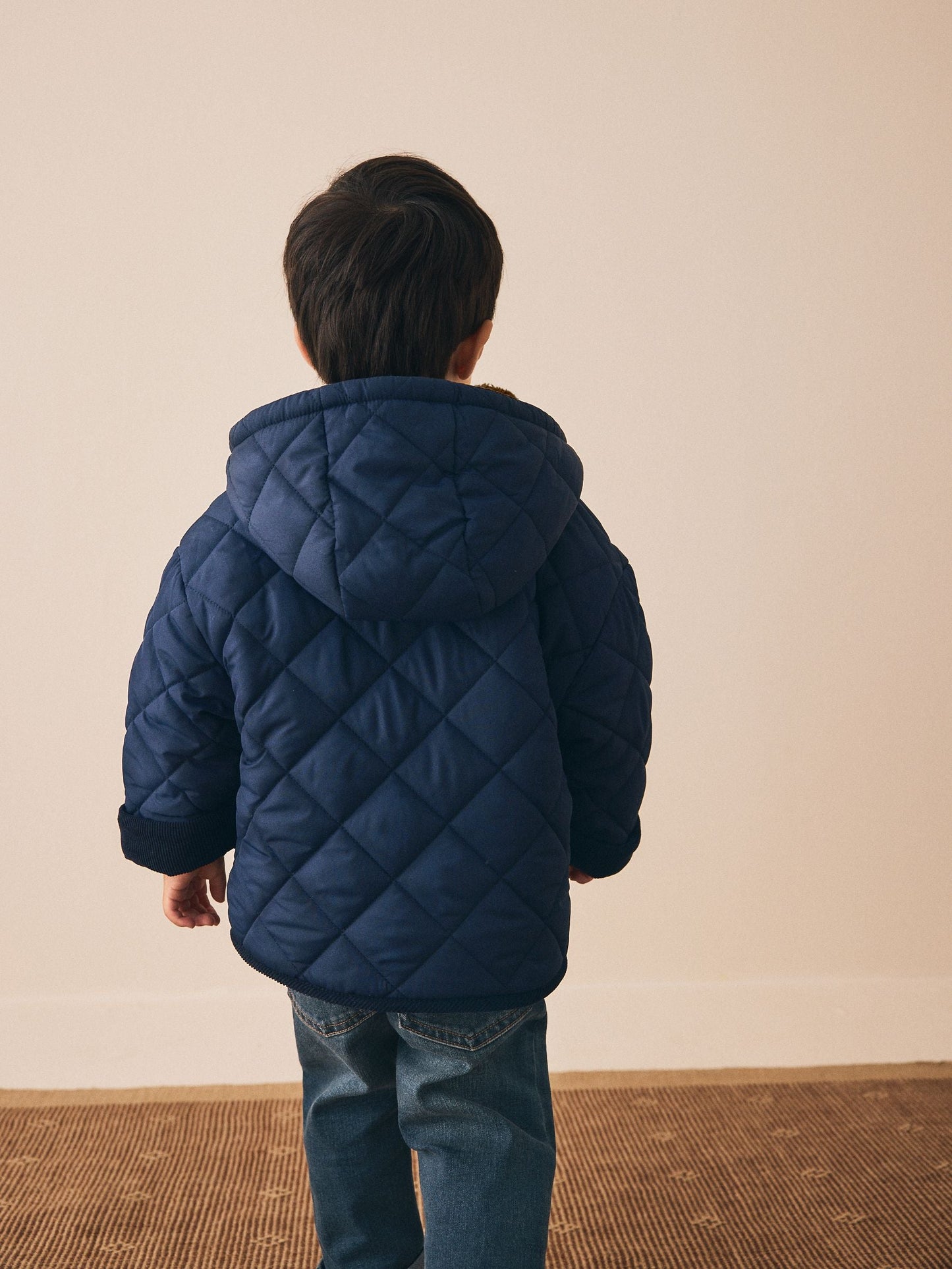 Navy Borg Lined Quilted Coat (3mths-7yrs)