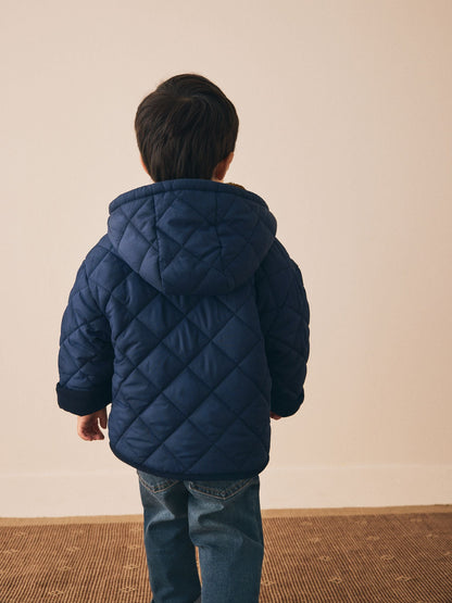 Navy Borg Lined Quilted Coat (3mths-7yrs)