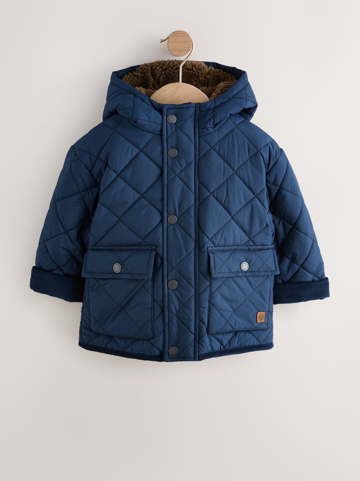 Navy Borg Lined Quilted Coat (3mths-7yrs)