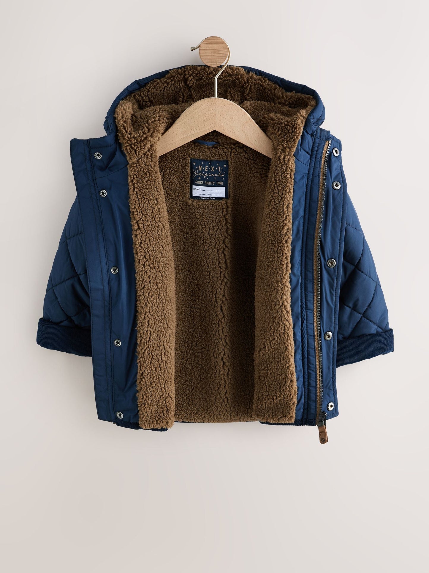 Navy Borg Lined Quilted Coat (3mths-7yrs)