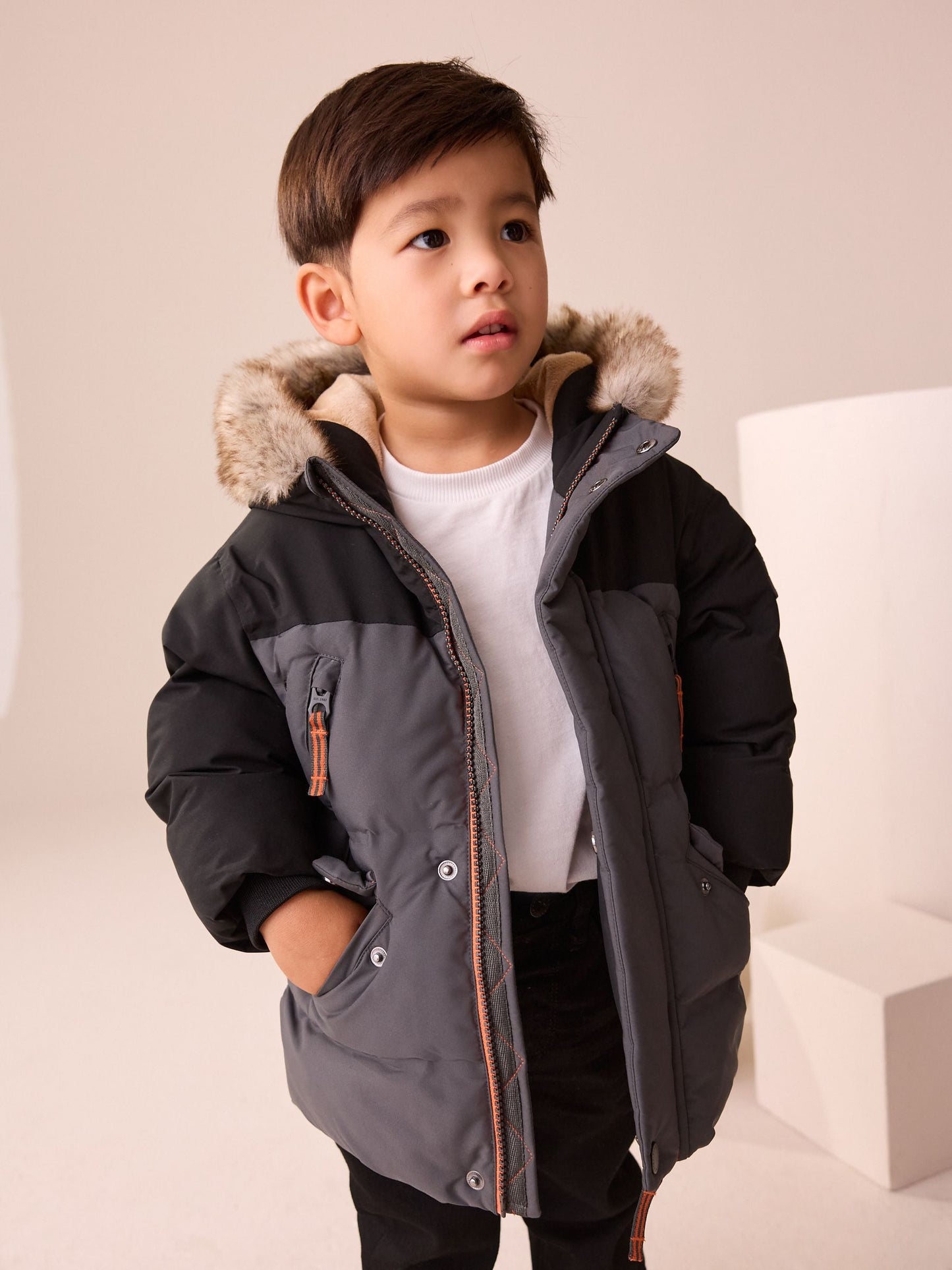 Black/Grey Waterproof Warm Padded Coat (12mths-10yrs)
