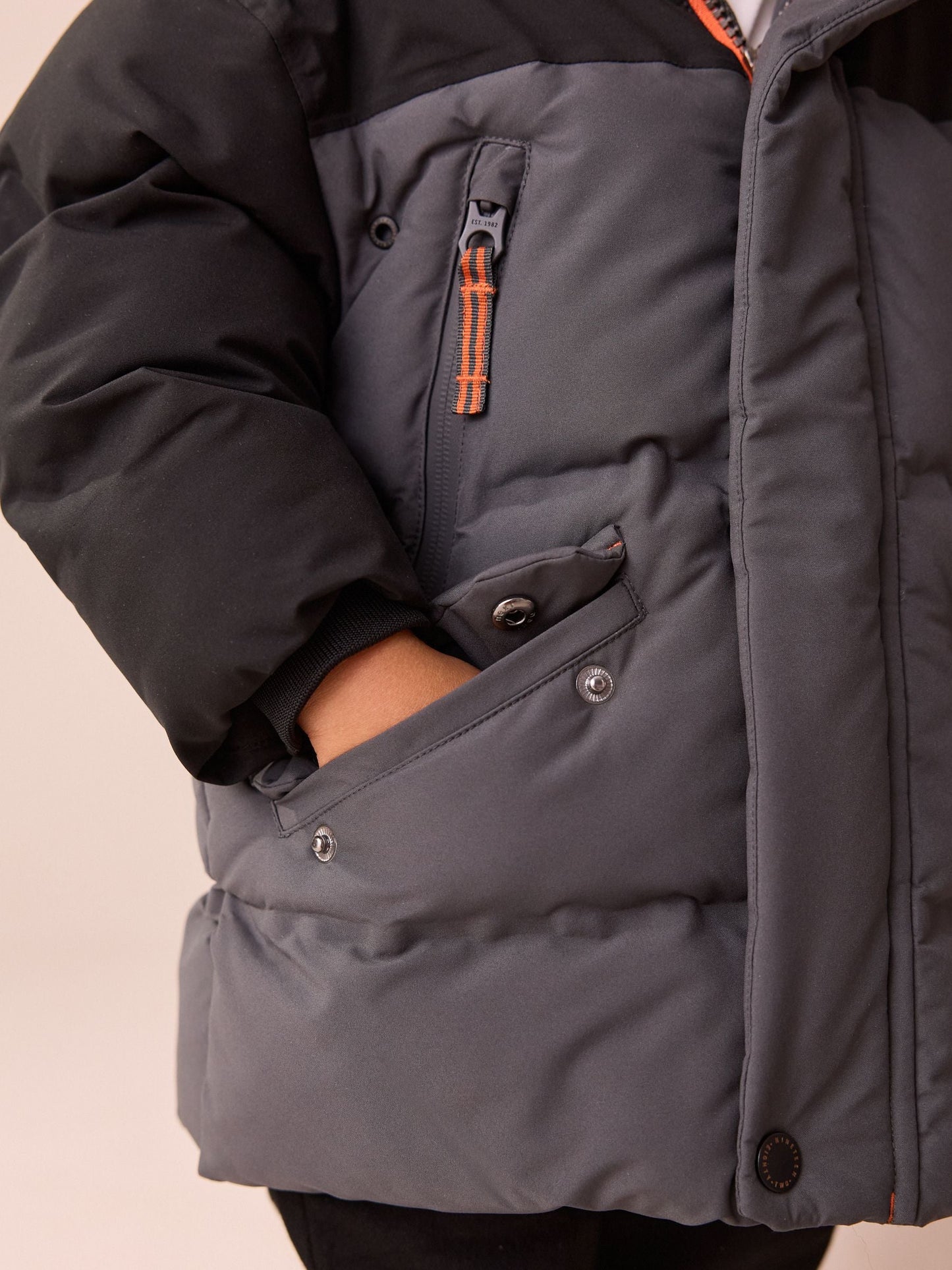 Black/Grey Waterproof Warm Padded Coat (12mths-10yrs)