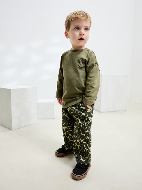 Green Leopard Print Pull On Wide Trousers (3mths-7yrs) image 1