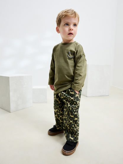 Green Leopard Print Pull On Wide Trousers (3mths-7yrs) image 1