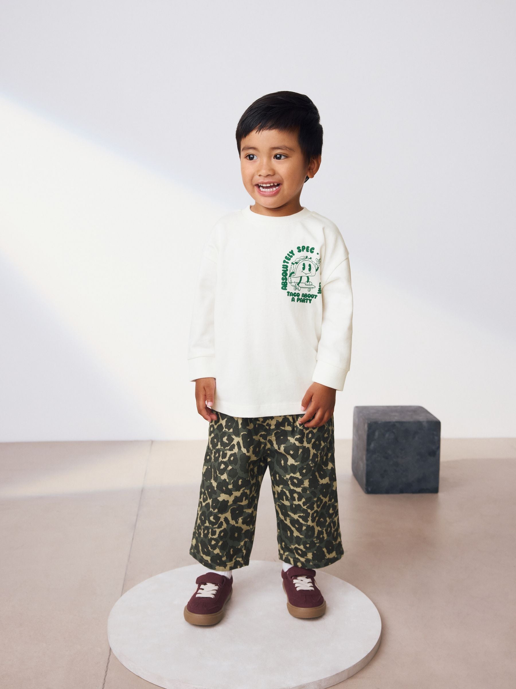 Green Leopard Print Pull On Wide Trousers (3mths-7yrs) image 2