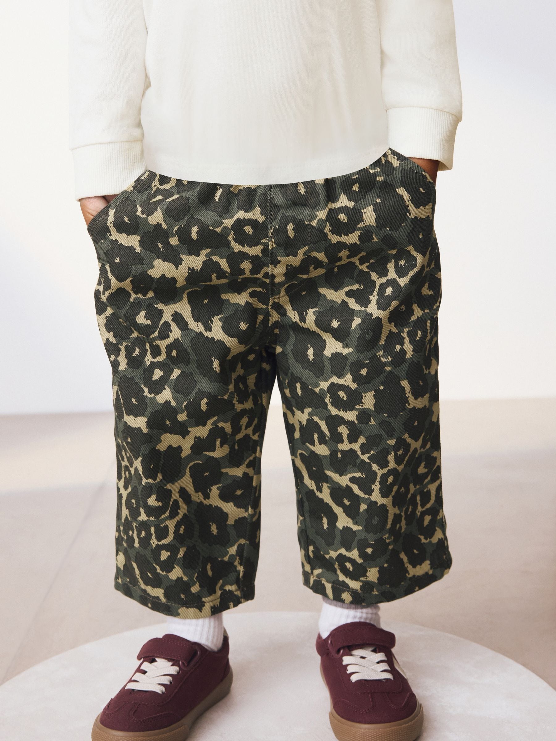 Green Leopard Print Pull On Wide Trousers (3mths-7yrs) image 3