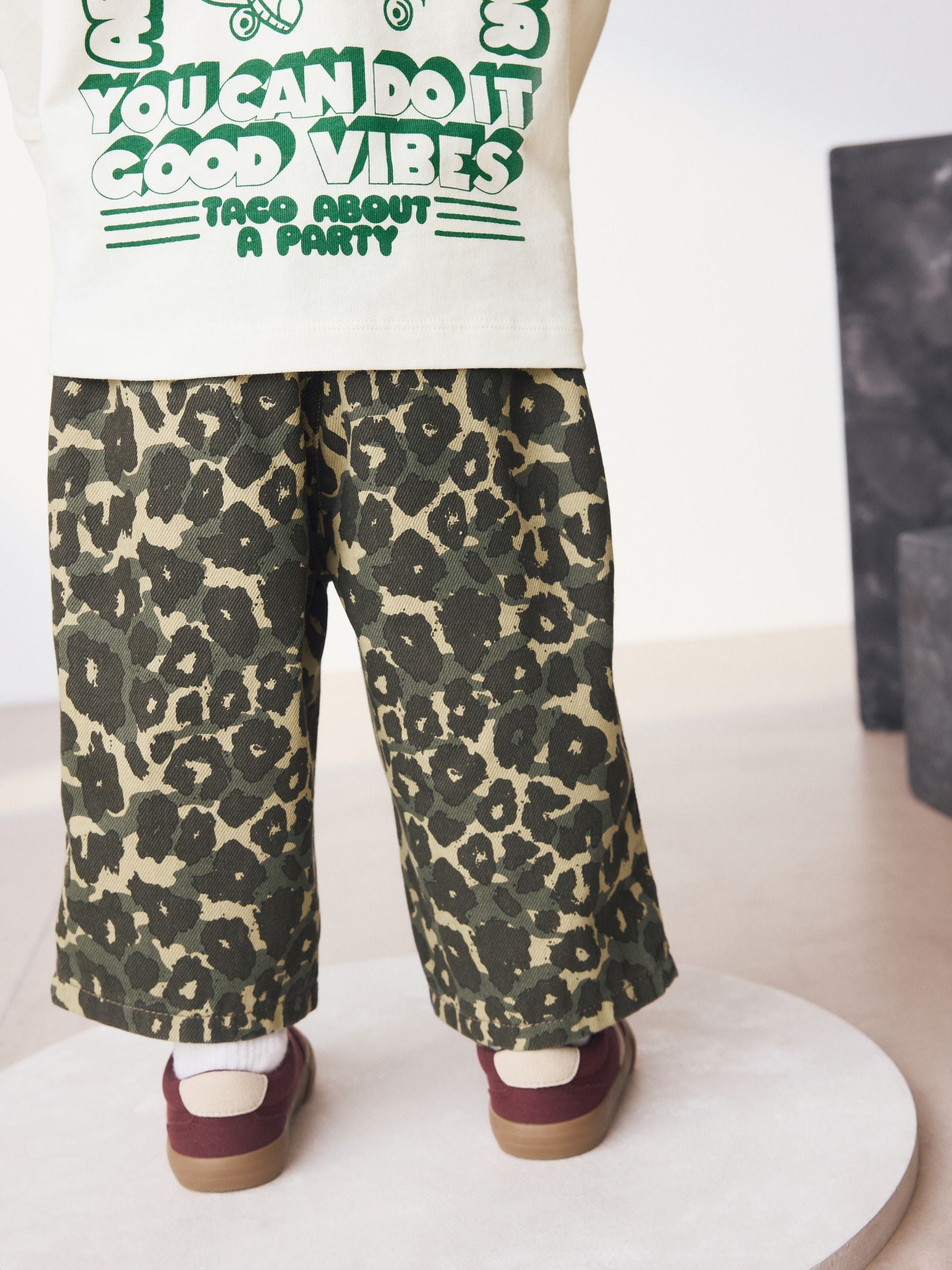 Green Leopard Print Pull On Wide Trousers (3mths-7yrs) image 7