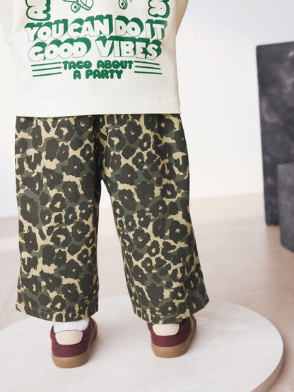 Green Leopard Print Pull On Wide Trousers (3mths-7yrs) image 7