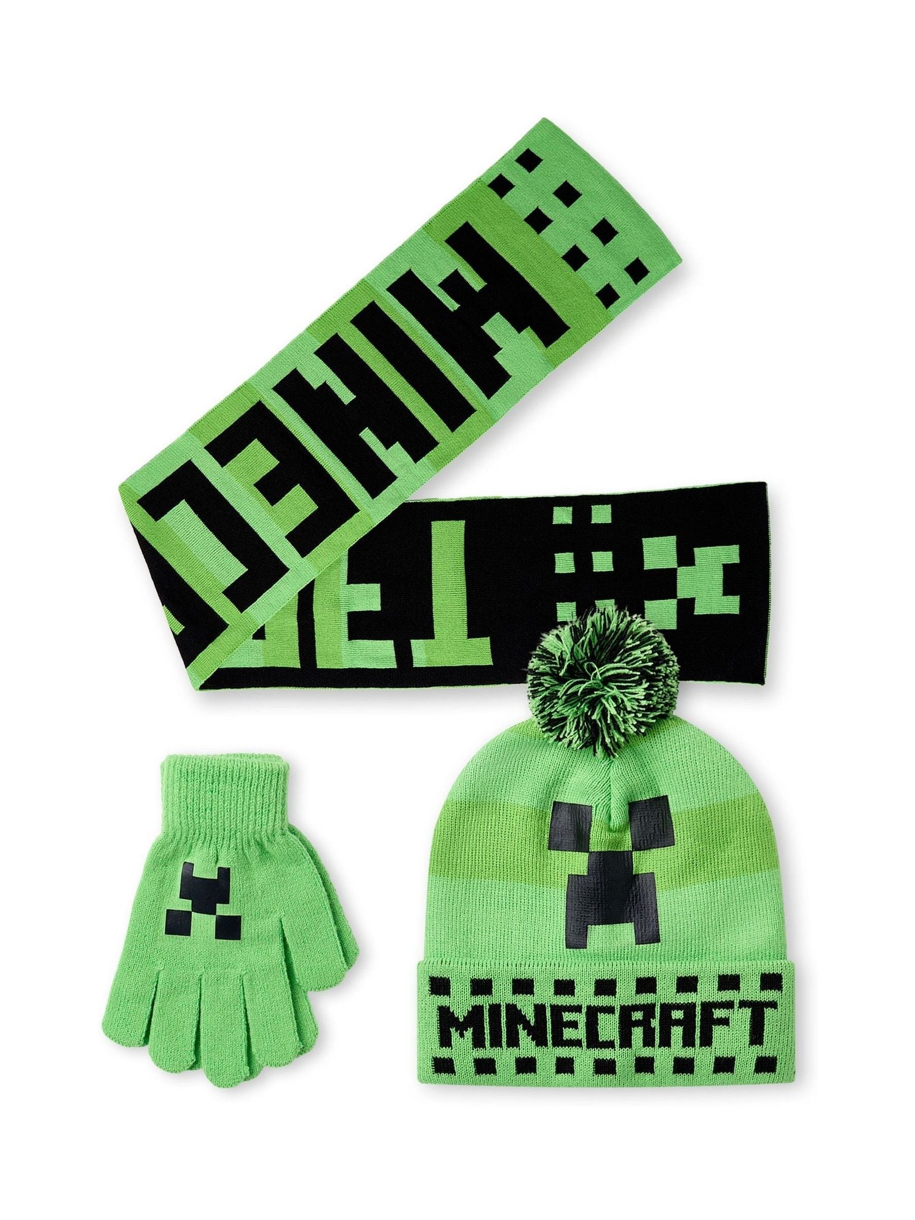 Dsiney Kidz - Vanilla Underground Green Minecraft Boys Hat, Gloves & Scarf Set image 1