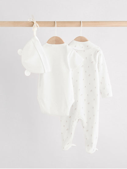 White Baby Sleepsuit, Bodysuit, Beanie and Bib Set 4 Piece (0-9mths) image 4