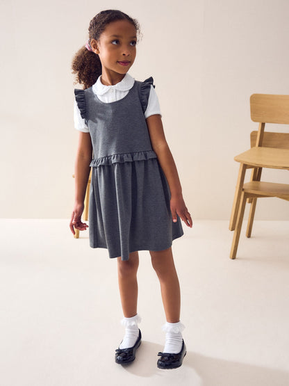 Grey Jersey Stretch Frill School Pinafor (3-14yrs) image 1