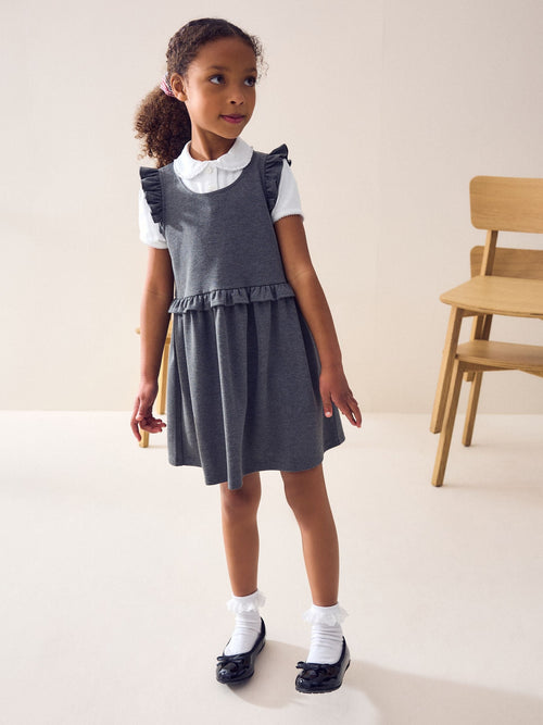 Dsiney Kidz - Grey Jersey Stretch Frill School Pinafor (3-14yrs) image 1
