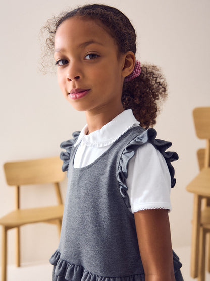 Grey Jersey Stretch Frill School Pinafor (3-14yrs) image 3