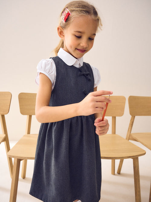 Dsiney Kidz - Grey Asymmetric Bow Front School Pinafore Dress (3-14yrs) image 1