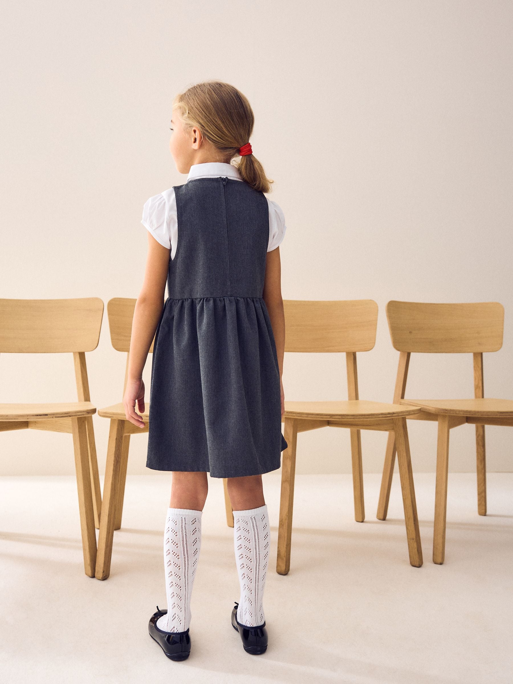 Grey Asymmetric Bow Front School Pinafore Dress (3-14yrs) image 2