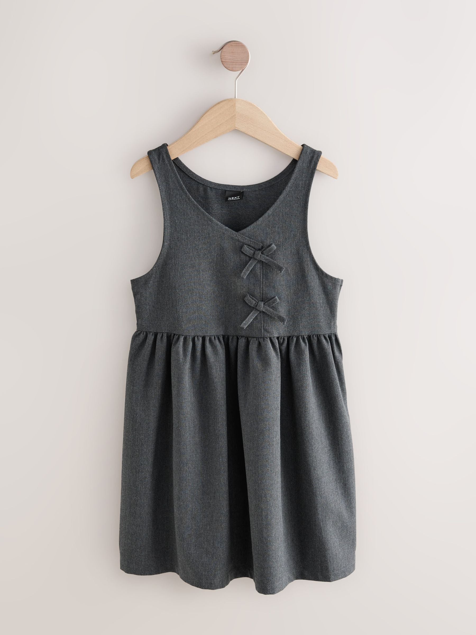 Grey Asymmetric Bow Front School Pinafore Dress (3-14yrs) image 5