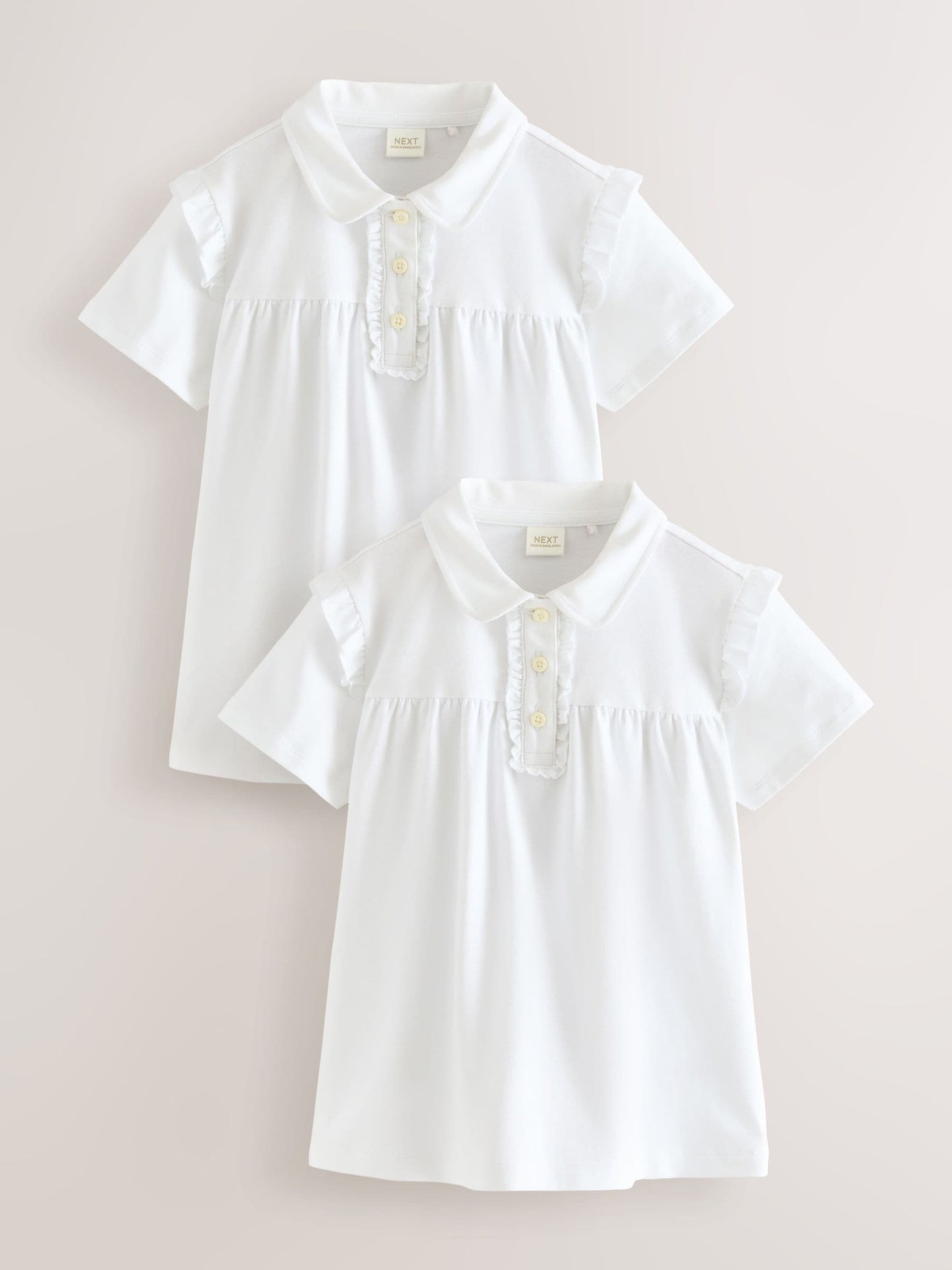 Dsiney Kidz - White 2 Pack Girls Cotton Stretch Frill Shoulder School Polo Tops (3-16yrs) image 1