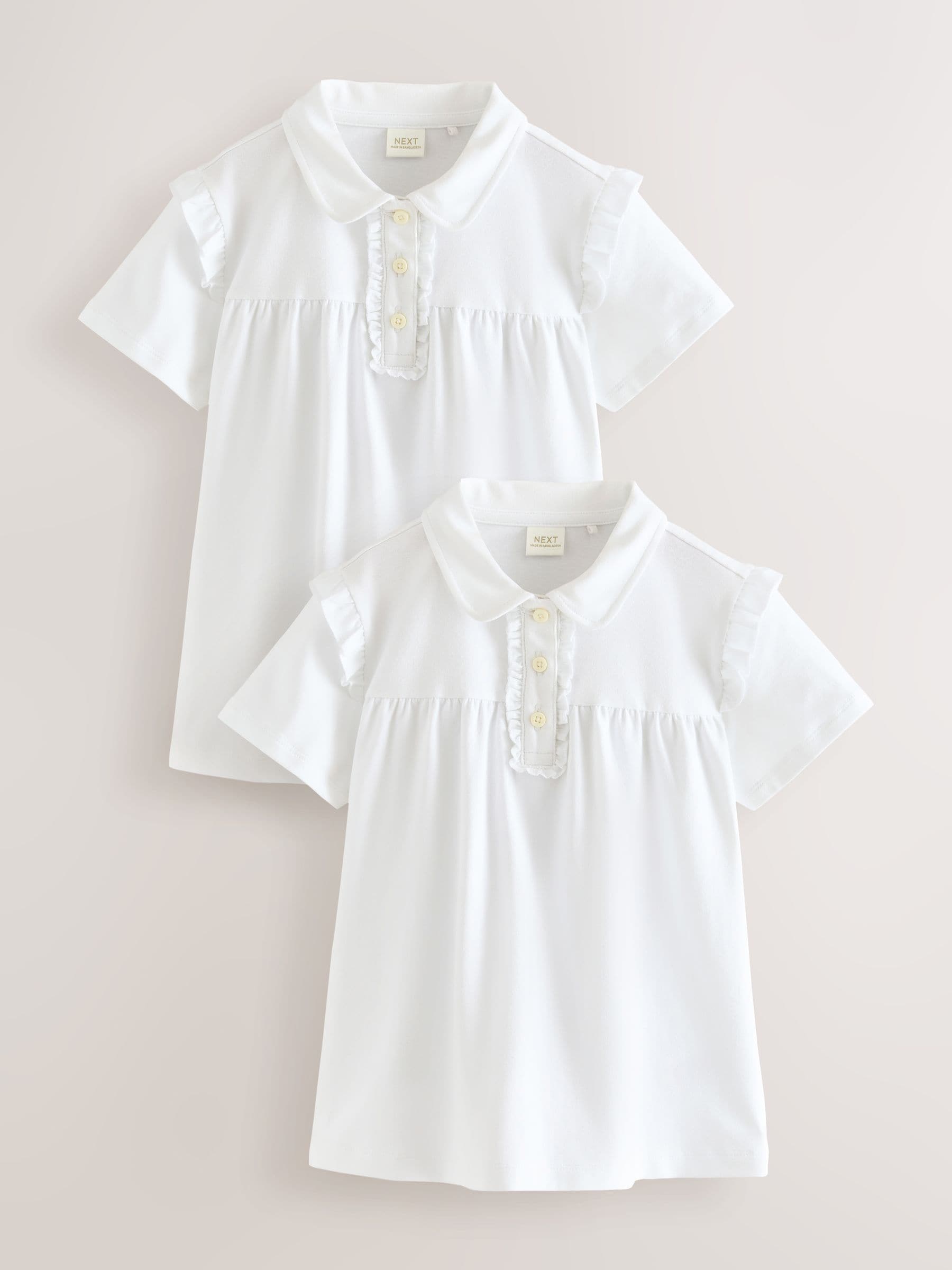 Dsiney Kidz - White 2 Pack Girls Cotton Stretch Frill Shoulder School Polo Tops (3-16yrs) image 1