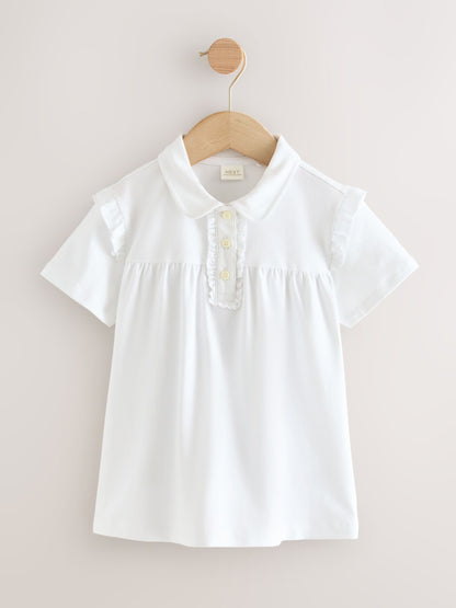 Dsiney Kidz - White 2 Pack Girls Cotton Stretch Frill Shoulder School Polo Tops (3-16yrs) image 2