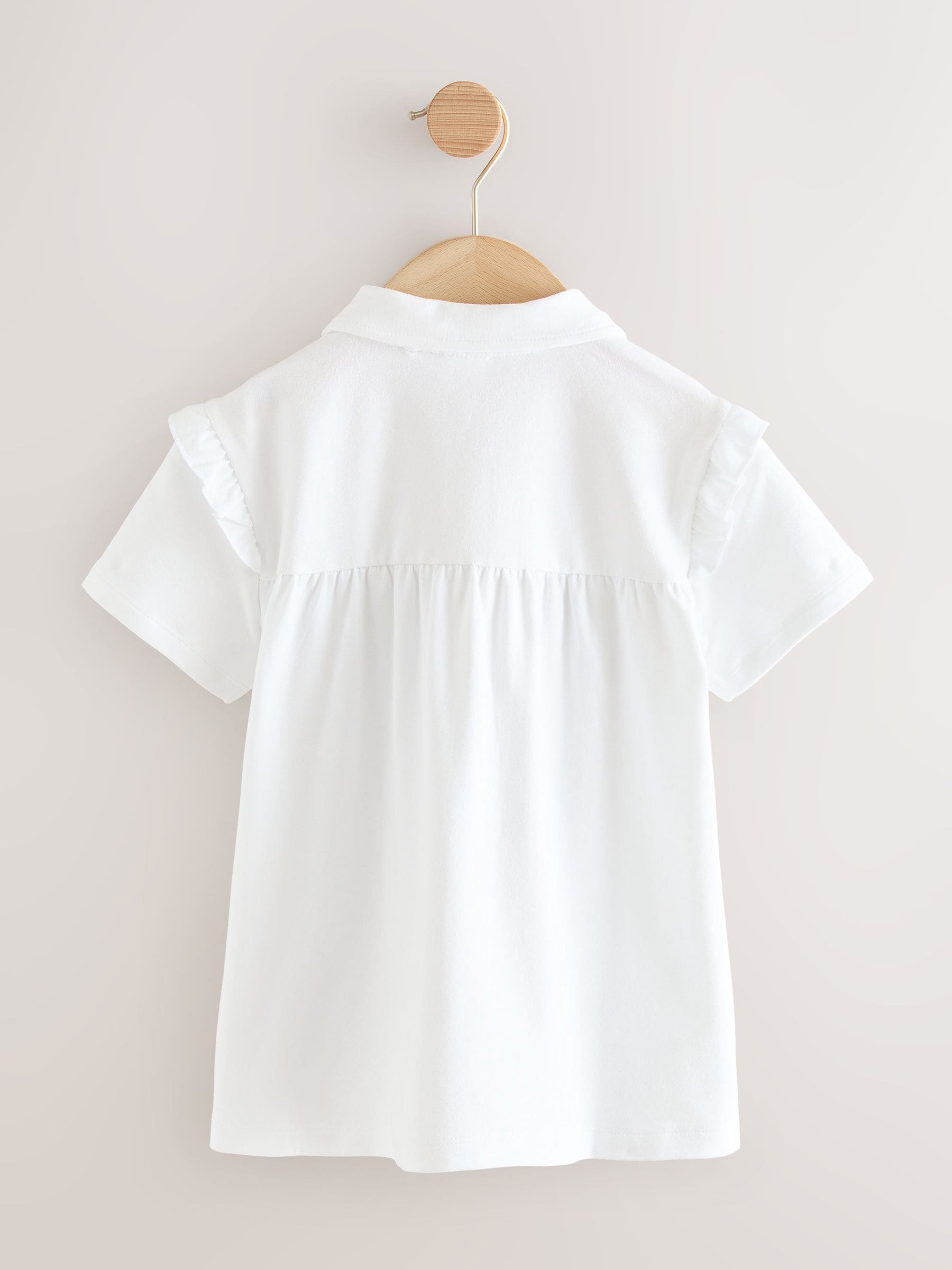 Dsiney Kidz - White 2 Pack Girls Cotton Stretch Frill Shoulder School Polo Tops (3-16yrs) image 3
