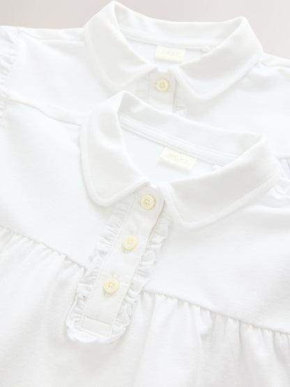 Dsiney Kidz - White 2 Pack Girls Cotton Stretch Frill Shoulder School Polo Tops (3-16yrs) image 5