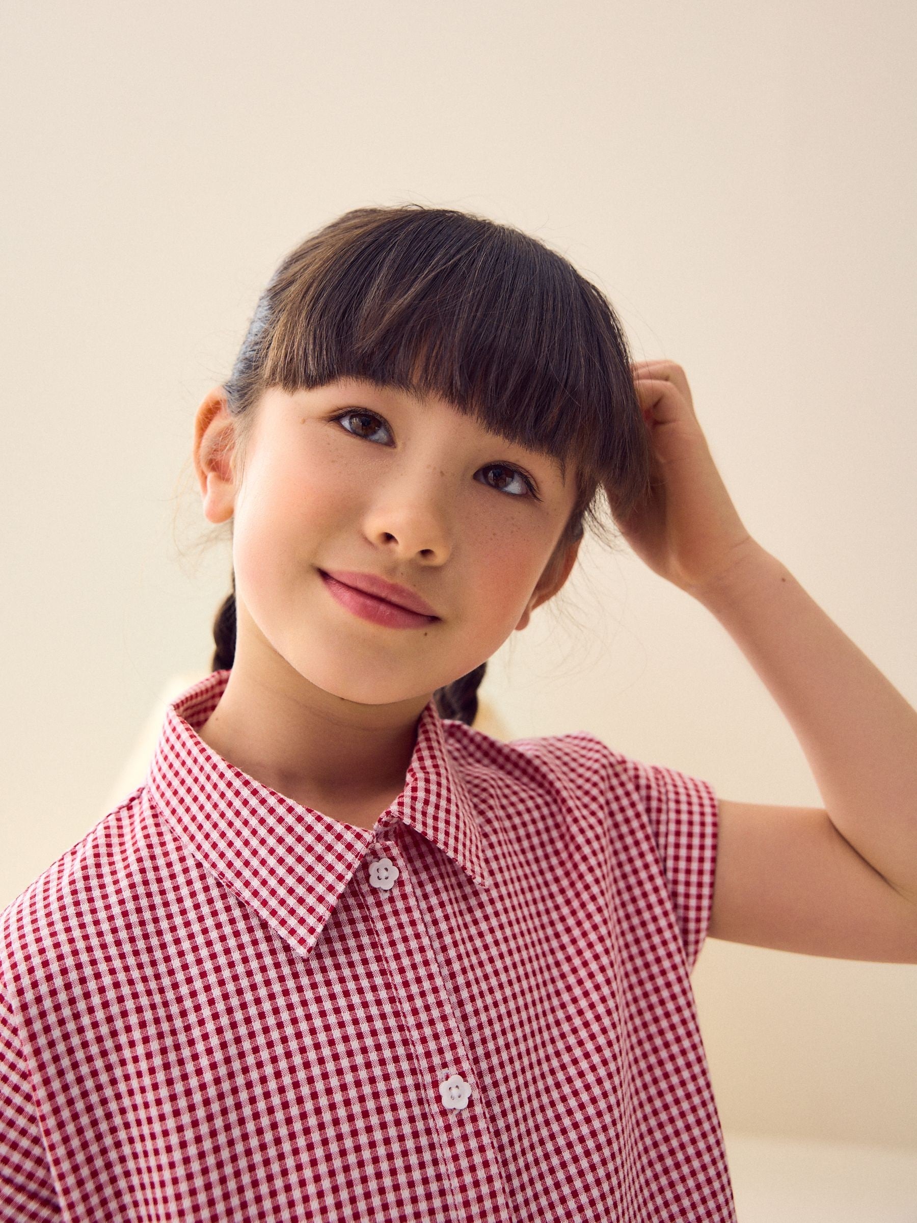 Red Cotton Rich School Gingham Tiered Shirt Collar Dress (3-14yrs) image 4