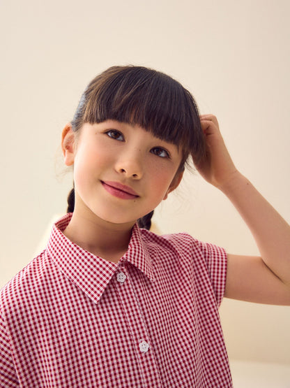 Red Cotton Rich School Gingham Tiered Shirt Collar Dress (3-14yrs) image 4