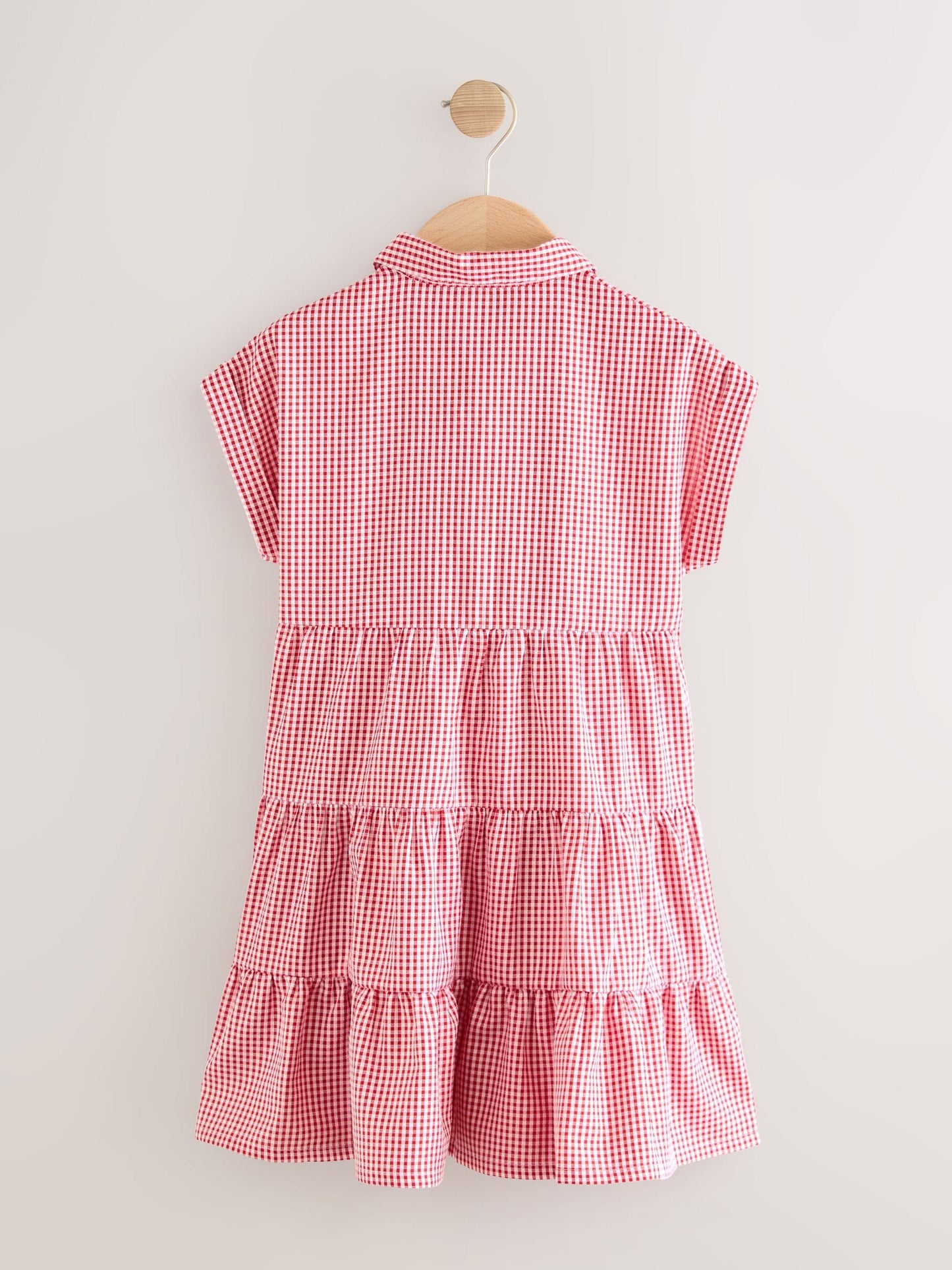 Red Cotton Rich School Gingham Tiered Shirt Collar Dress (3-14yrs) image 6