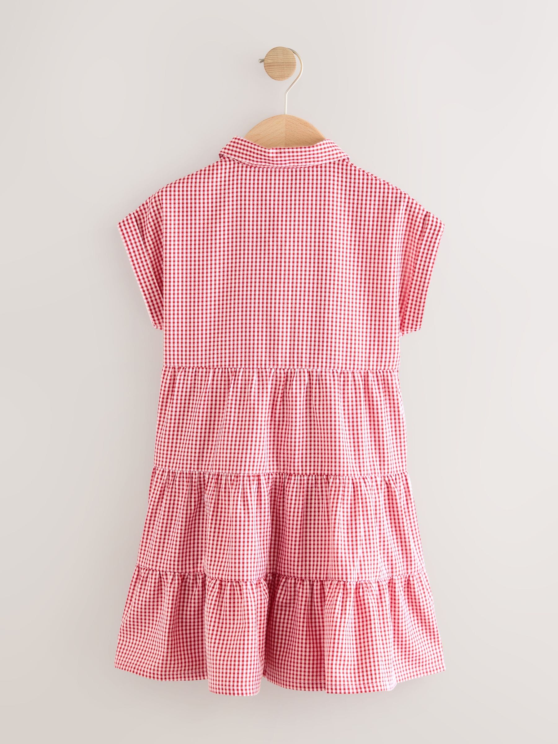 Red Cotton Rich School Gingham Tiered Shirt Collar Dress (3-14yrs) image 6