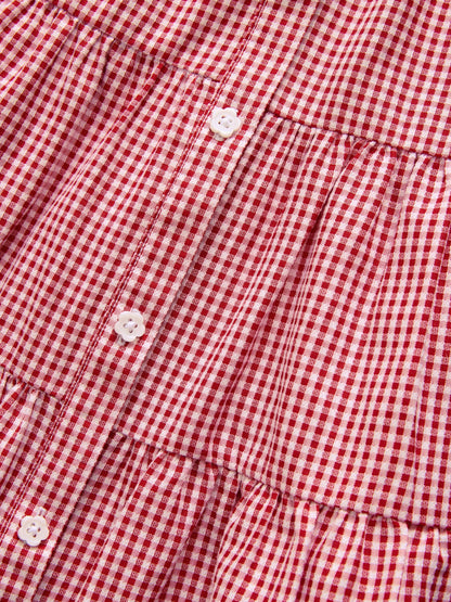 Red Cotton Rich School Gingham Tiered Shirt Collar Dress (3-14yrs) image 7
