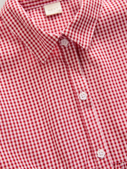 Red Cotton Rich School Gingham Tiered Shirt Collar Dress (3-14yrs) image 8