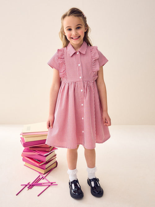 Dsiney Kidz - Red Cotton Rich Frill Gingham School Dress (3-14yrs) image 1