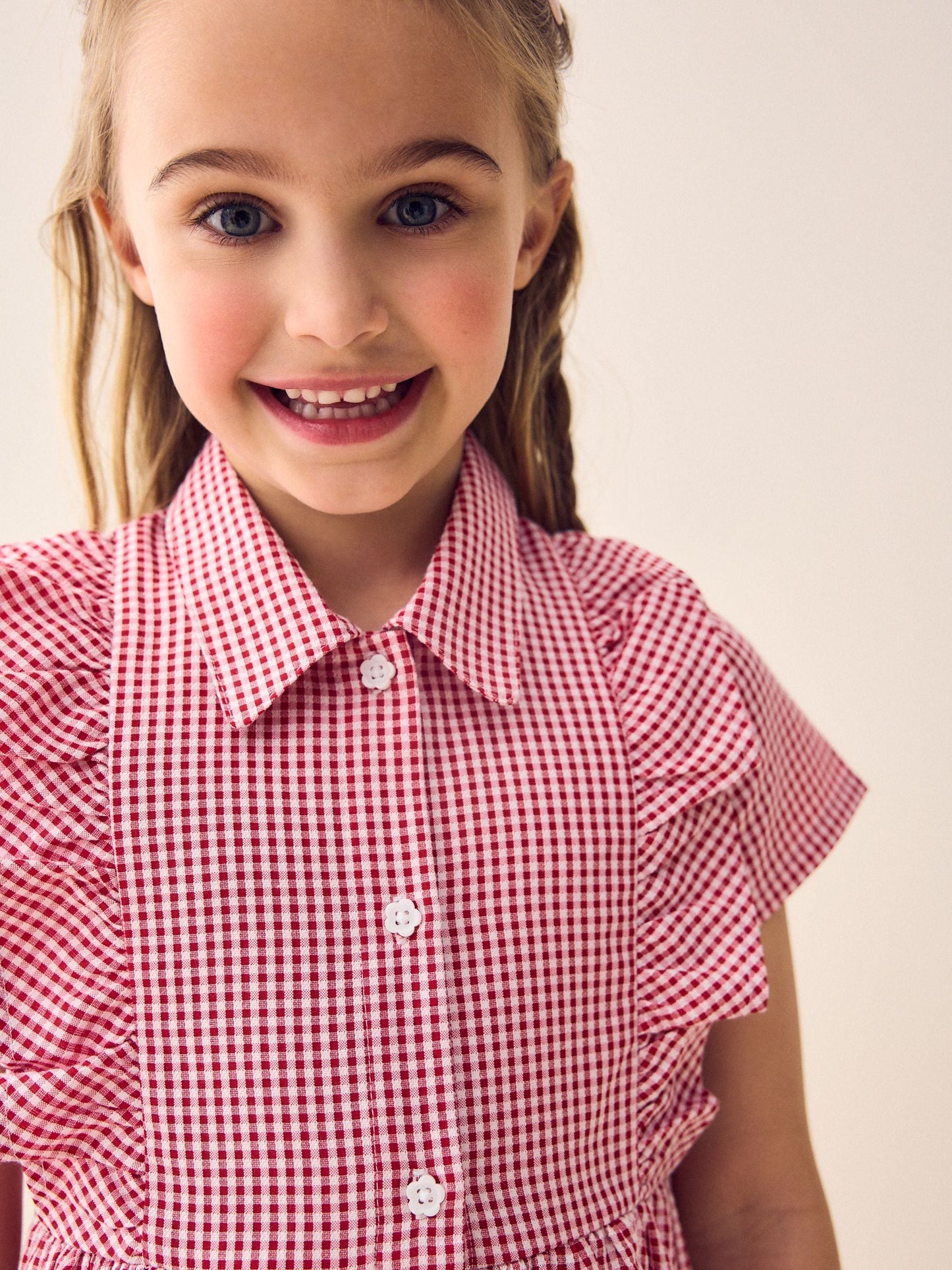 Red Cotton Rich Frill Gingham School Dress (3-14yrs) image 3