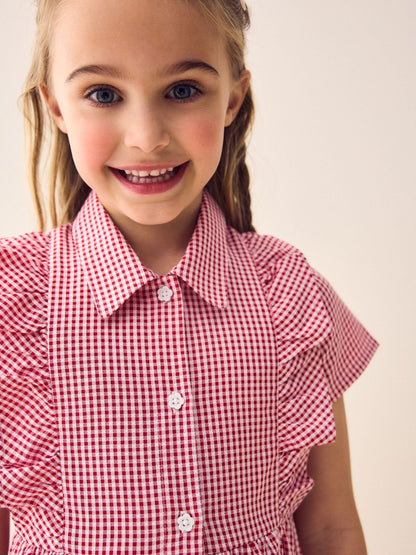 Red Cotton Rich Frill Gingham School Dress (3-14yrs) image 3