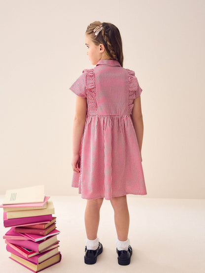 Red Cotton Rich Frill Gingham School Dress (3-14yrs) image 4