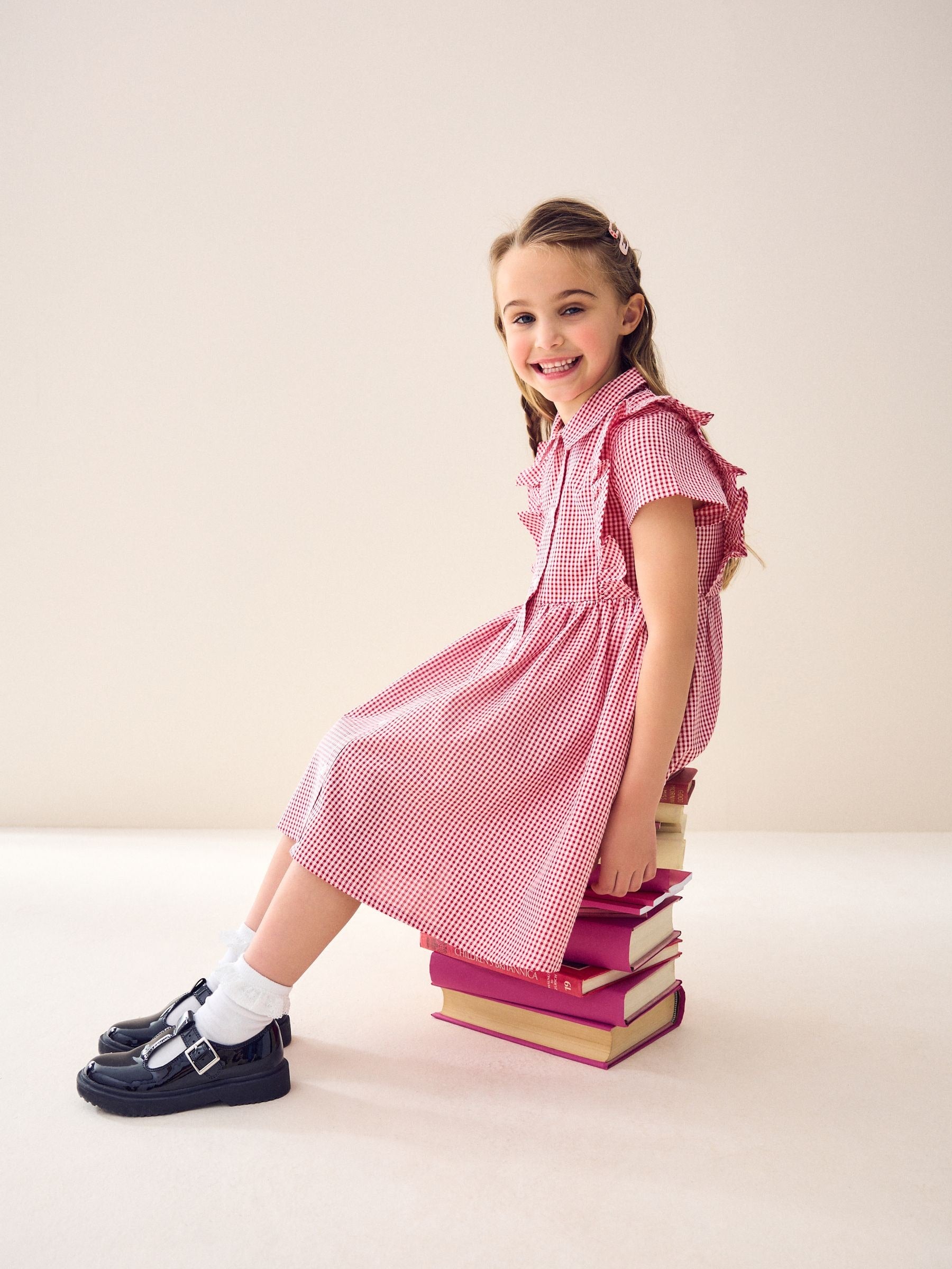 Red Cotton Rich Frill Gingham School Dress (3-14yrs) image 5