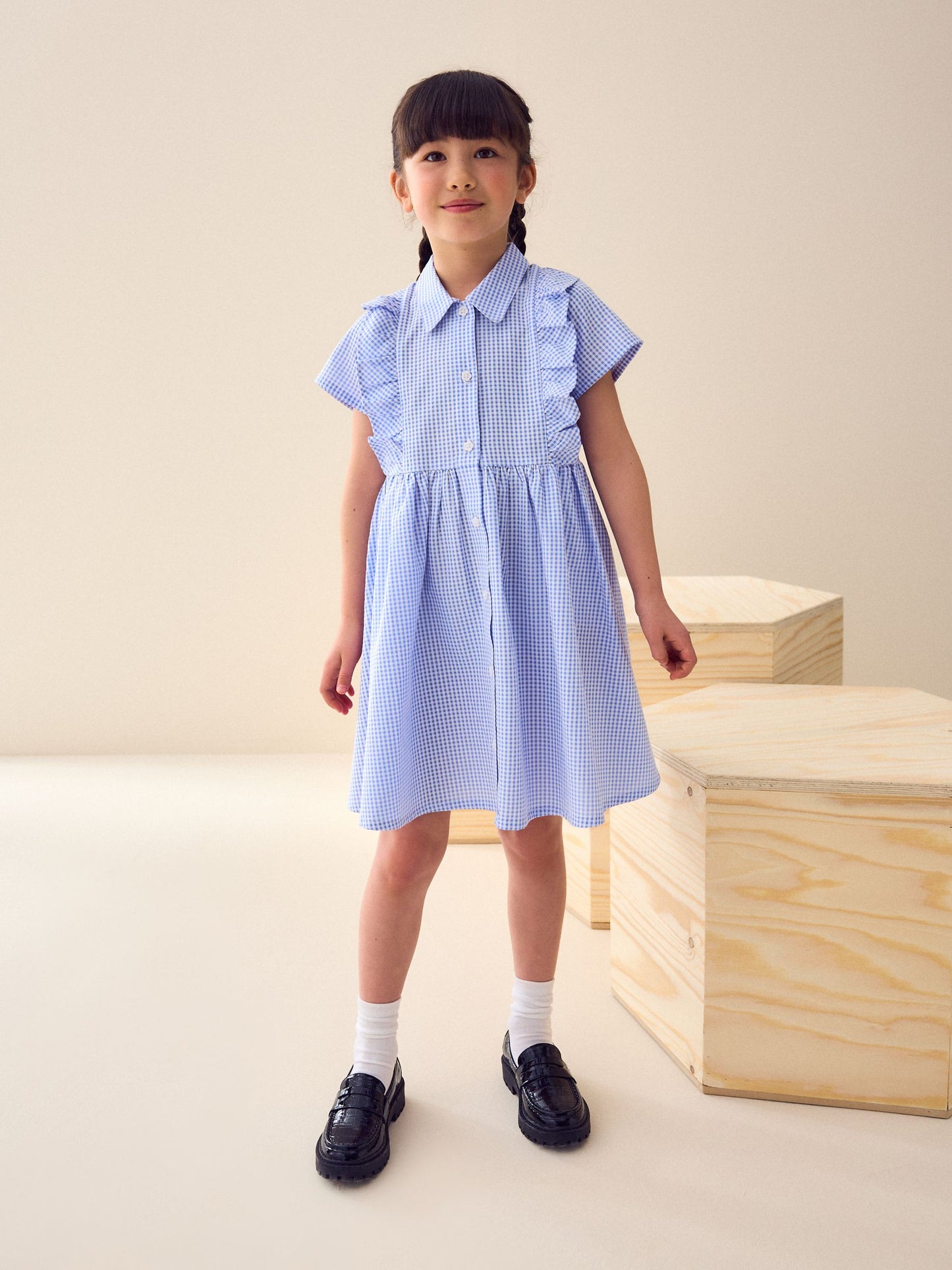 Blue Cotton Rich Frill Gingham School Dress (3-14yrs) image 1