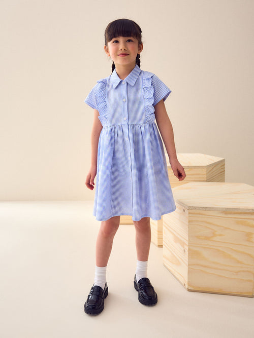 Dsiney Kidz - Blue Cotton Rich Frill Gingham School Dress (3-14yrs) image 1