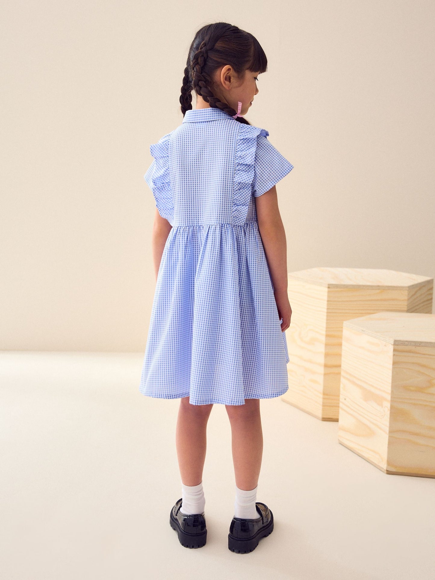 Blue Cotton Rich Frill Gingham School Dress (3-14yrs) image 3