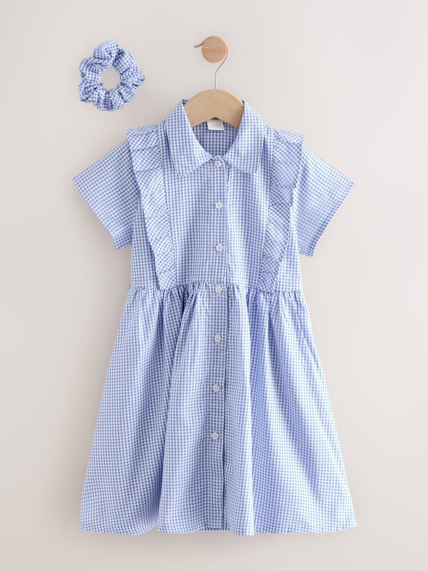 Blue Cotton Rich Frill Gingham School Dress (3-14yrs) image 5