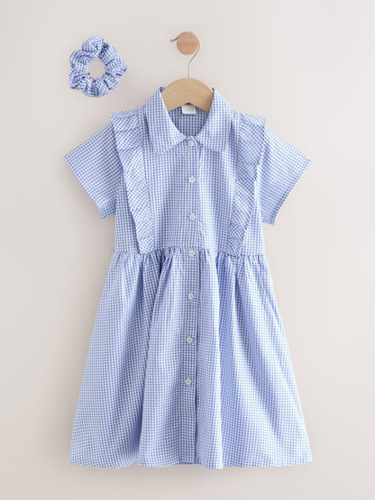 Blue Cotton Rich Frill Gingham School Dress (3-14yrs) image 5